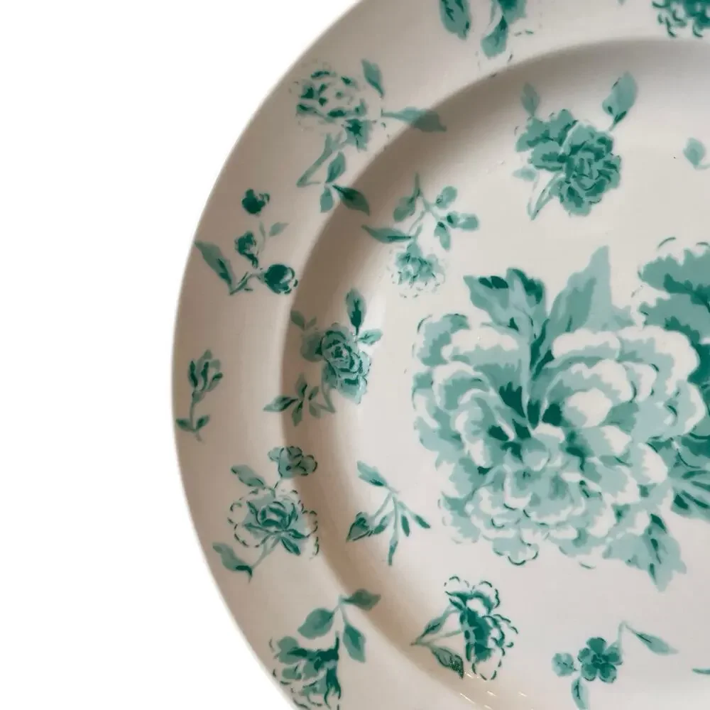 Martha Stewart Floral Salad Plates 8.5in Porcelain Set of 4 Teal White NEW